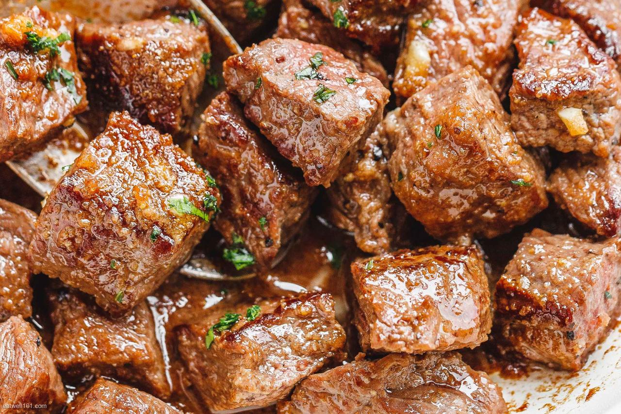 Steak garlic bites sweetandsavorymeals savory